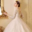 Best Ivory See-through Wedding Dresses 2019 Ball Gown Scoop Neck 3/4 Sleeve Backless Appliques Lace Glitter Cathedral Train Ruffle