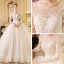 Best Ivory See-through Wedding Dresses 2019 Ball Gown Scoop Neck 3/4 Sleeve Backless Appliques Lace Glitter Cathedral Train Ruffle