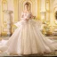 Luxury / Gorgeous Ivory Wedding Dresses 2019 Princess Off-The-Shoulder Short Sleeve Backless Appliques Lace Glitter Tulle Cathedral Train Ruffle