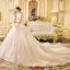 Luxury / Gorgeous Ivory Wedding Dresses 2019 Princess Off-The-Shoulder Short Sleeve Backless Appliques Lace Glitter Tulle Cathedral Train Ruffle