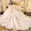 Luxury / Gorgeous Ivory Wedding Dresses 2019 Princess Off-The-Shoulder Short Sleeve Backless Appliques Lace Glitter Tulle Cathedral Train Ruffle