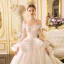 Luxury / Gorgeous Ivory Wedding Dresses 2019 Princess Off-The-Shoulder Short Sleeve Backless Appliques Lace Glitter Tulle Cathedral Train Ruffle