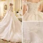 Luxury / Gorgeous Ivory Wedding Dresses 2019 Princess Off-The-Shoulder Short Sleeve Backless Appliques Lace Glitter Tulle Cathedral Train Ruffle