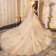 Luxe Champagne Transparentes Robe De Mariée 2019 Princesse V-Cou 3/4 Manches Dos Nu Appliques En Dentelle Perlage Paillettes Glitter Tulle Cathedral Train Volants
