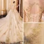 Luxe Champagne Transparentes Robe De Mariée 2019 Princesse V-Cou 3/4 Manches Dos Nu Appliques En Dentelle Perlage Paillettes Glitter Tulle Cathedral Train Volants