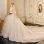 Sparkly Champagne See-through Wedding Dresses 2019 Ball Gown Scoop Neck Long Sleeve Backless Glitter Sequins Cathedral Train Ruffle