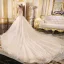 Sparkly Champagne See-through Wedding Dresses 2019 Ball Gown Scoop Neck Long Sleeve Backless Glitter Sequins Cathedral Train Ruffle