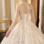 Sparkly Champagne See-through Wedding Dresses 2019 Ball Gown Scoop Neck Long Sleeve Backless Glitter Sequins Cathedral Train Ruffle