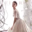 Chic Champagne Transparentes Robe De Mariée 2019 Princesse Encolure Carrée Manches de cloche Dos Nu Perlage Appliques En Dentelle Glitter Tulle Cathedral Train Volants