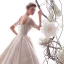 Chic Champagne Transparentes Robe De Mariée 2019 Princesse Encolure Carrée Manches de cloche Dos Nu Perlage Appliques En Dentelle Glitter Tulle Cathedral Train Volants