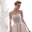 Chic Champagne Transparentes Robe De Mariée 2019 Princesse Encolure Carrée Manches de cloche Dos Nu Perlage Appliques En Dentelle Glitter Tulle Cathedral Train Volants