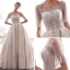 Chic Champagne Transparentes Robe De Mariée 2019 Princesse Encolure Carrée Manches de cloche Dos Nu Perlage Appliques En Dentelle Glitter Tulle Cathedral Train Volants
