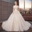 Chic / Beautiful Wedding Dresses Champagne 2019 A-Line / Princess Off-The-Shoulder Short Sleeve Backless Star Appliques Lace Pearl Beading Cathedral Train Ruffle