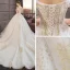 Chic / Beautiful Wedding Dresses Champagne 2019 A-Line / Princess Off-The-Shoulder Short Sleeve Backless Star Appliques Lace Pearl Beading Cathedral Train Ruffle