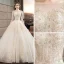 Illusion Ivoire Transparentes Robe De Mariée 2019 Princesse Encolure Carrée Manches Longues Dos Nu Appliques En Dentelle Perlage Glitter Tulle Cathedral Train Volants