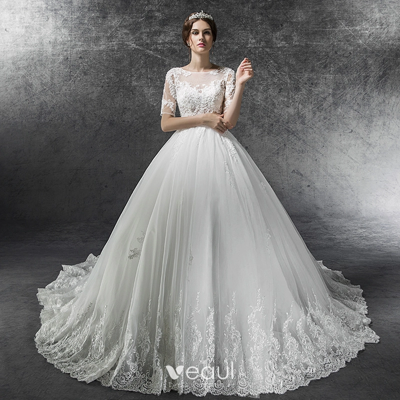 Bling Rhinestone Long Sleeve Women Lace Bridal Princess Ball Gown Wedding  Dresses for Bride with Train Plus Size, Ivory, 2 : : Clothing,  Shoes & Accessories