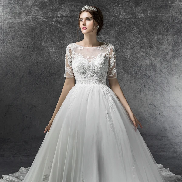 Elegant Ivory Plus Size Pregnant Wedding Dresses 2019 Empire See-through Square Neckline Short Sleeve Backless Appliques Lace Beading Cathedral Train Ruffle