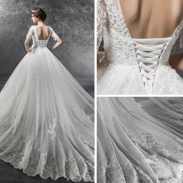 Elegant Ivory Plus Size Pregnant Wedding Dresses 2019 Empire See-through Square Neckline Short Sleeve Backless Appliques Lace Beading Cathedral Train Ruffle
