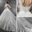 Elegant Ivory Plus Size Pregnant Wedding Dresses 2019 Empire See-through Square Neckline Short Sleeve Backless Appliques Lace Beading Cathedral Train Ruffle