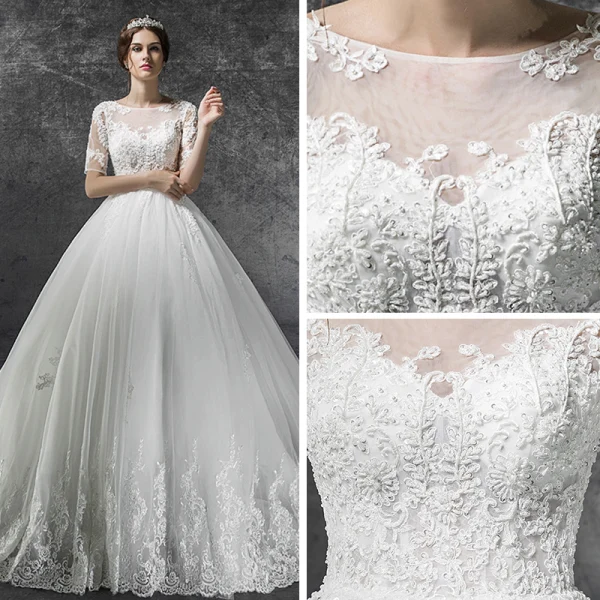 Elegant Ivory Plus Size Pregnant Wedding Dresses 2019 Empire See-through Square Neckline Short Sleeve Backless Appliques Lace Beading Cathedral Train Ruffle