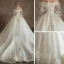 Chic Ivoire Robe De Mariée 2019 Princesse De l'épaule Gonflée 3/4 Manches Appliques En Dentelle Plumes Perle Chapel Train Volants