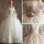 Chic Ivoire Robe De Mariée 2019 Princesse De l'épaule Gonflée 3/4 Manches Appliques En Dentelle Plumes Perle Chapel Train Volants