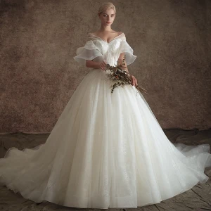 Elegant Ivory See Through Wedding Dresses 2019 A Line Princess V Neck Bell Sleeves Backless Appliques Lace Beading Chapel Train Ruffle