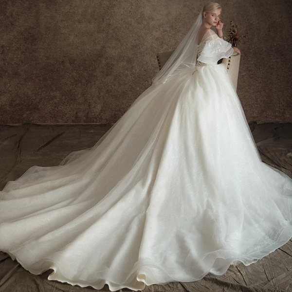 Elegante Ivory / Creme Durchsichtige Brautkleider / Hochzeitskleider 2019 A Linie V-Ausschnitt Glockenhülsen Rückenfreies Applikationen Spitze Perlenstickerei Kapelle-Schleppe Rüschen