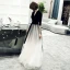 Chic / Belle Noire Daim Robe De Soirée 2019 Princesse Col v profond 1/2 Manches Ceinture Longue Volants Robe De Ceremonie