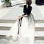 Chic / Belle Noire Daim Robe De Soirée 2019 Princesse Col v profond 1/2 Manches Ceinture Longue Volants Robe De Ceremonie
