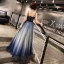 Chic / Beautiful Royal Blue Evening Dresses  2019 A-Line / Princess Spaghetti Straps Sleeveless Rhinestone Sash Glitter Tulle Floor-Length / Long Ruffle Backless Formal Dresses