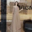 Illusion Champagner Abendkleider 2019 A Linie Off Shoulder 1/2 Ärmel Applikationen Spitze Perlenstickerei Sweep / Pinsel Zug Rüschen Rückenfreies Festliche Kleider
