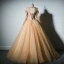 Chic / Beautiful Champagne Prom Dresses 2019 A-Line / Princess Scoop Neck Long Sleeve Embroidered Flower Pearl Floor-Length / Long Backless Formal Dresses