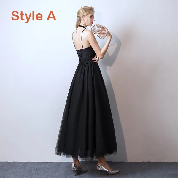 Affordable Black Prom Dresses 2019 A-Line / Princess Spaghetti Straps Sleeveless Ankle Length Ruffle Backless Formal Dresses