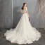 Chic / Beautiful Champagne Wedding Dresses 2019 A-Line / Princess Off-The-Shoulder Short Sleeve Backless Appliques Lace Pearl Beading Court Train Ruffle