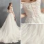 Chic / Beautiful Champagne Wedding Dresses 2019 A-Line / Princess Off-The-Shoulder Short Sleeve Backless Appliques Lace Pearl Beading Court Train Ruffle