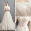 Chic / Beautiful Champagne Wedding Dresses 2019 A-Line / Princess Off-The-Shoulder Short Sleeve Backless Appliques Lace Pearl Beading Court Train Ruffle