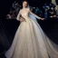 Luxus / Herrlich Chinesischer Stil Ivory / Creme Durchsichtige Brautkleider / Hochzeitskleider 2019 Ballkleid Stehkragen Lange Ärmel Rückenfreies Handgefertigt Perlenstickerei Kapelle-Schleppe Rüschen