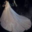 Luxus / Herrlich Chinesischer Stil Ivory / Creme Durchsichtige Brautkleider / Hochzeitskleider 2019 Ballkleid Stehkragen Lange Ärmel Rückenfreies Handgefertigt Perlenstickerei Kapelle-Schleppe Rüschen