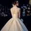 Luxus / Herrlich Chinesischer Stil Ivory / Creme Durchsichtige Brautkleider / Hochzeitskleider 2019 Ballkleid Stehkragen Lange Ärmel Rückenfreies Handgefertigt Perlenstickerei Kapelle-Schleppe Rüschen