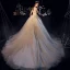 Luxury / Gorgeous Champagne Wedding Dresses 2019 A-Line / Princess Deep V-Neck Sleeveless Backless Appliques Lace Beading Glitter Tulle Chapel Train Ruffle