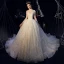 Glitzernden Champagner Durchsichtige Brautkleider / Hochzeitskleider 2019 Ballkleid Stehkragen 3/4 Ärmel Rückenfreies Perlenstickerei Glanz Pailletten Kapelle-Schleppe Rüschen