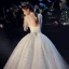 Glitzernden Champagner Durchsichtige Brautkleider / Hochzeitskleider 2019 Ballkleid Stehkragen 3/4 Ärmel Rückenfreies Perlenstickerei Glanz Pailletten Kapelle-Schleppe Rüschen
