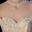 Glitzernden Champagner Durchsichtige Brautkleider / Hochzeitskleider 2019 Ballkleid Stehkragen 3/4 Ärmel Rückenfreies Perlenstickerei Glanz Pailletten Kapelle-Schleppe Rüschen