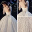 Glitzernden Champagner Durchsichtige Brautkleider / Hochzeitskleider 2019 Ballkleid Stehkragen 3/4 Ärmel Rückenfreies Perlenstickerei Glanz Pailletten Kapelle-Schleppe Rüschen