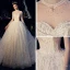 Glitzernden Champagner Durchsichtige Brautkleider / Hochzeitskleider 2019 Ballkleid Stehkragen 3/4 Ärmel Rückenfreies Perlenstickerei Glanz Pailletten Kapelle-Schleppe Rüschen