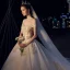 Luxury / Gorgeous Champagne Wedding Dresses 2019 A-Line / Princess Off-The-Shoulder Short Sleeve Backless Appliques Lace Beading Glitter Tulle Cathedral Train