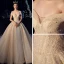 Luxury / Gorgeous Champagne Glitter Wedding Dresses 2019 Ball Gown Off-The-Shoulder Short Sleeve Backless Beading Pearl Cathedral Train Ruffle