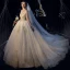 Elegant Champagne Wedding Dresses 2019 Ball Gown Off-The-Shoulder Long Sleeve Backless Glitter Tulle Appliques Lace Beading Cathedral Train Ruffle