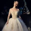 Elegant Champagne Wedding Dresses 2019 Ball Gown Off-The-Shoulder Long Sleeve Backless Glitter Tulle Appliques Lace Beading Cathedral Train Ruffle